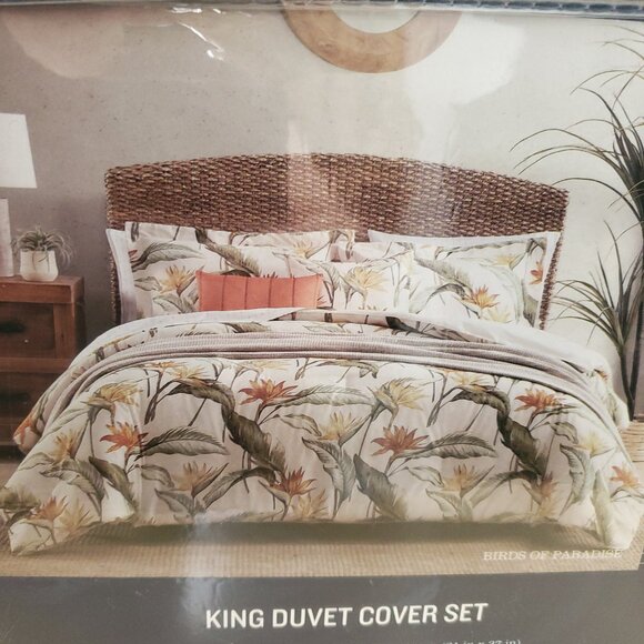 Tommy Bahama Birds Of Paradise Ivory Cotton King 3-Piece Duvet Cover Set - Picture 7 of 10